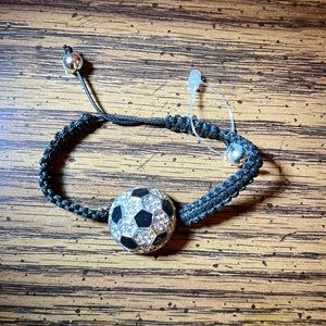 Soccer ball with rhinestones bracelet, adjustable